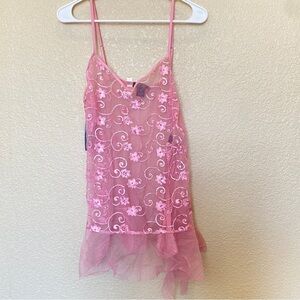 Fantasies pink lingerie floral lace detail new with tags with thong medium sheer